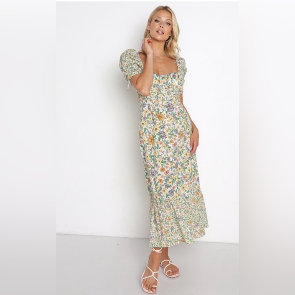 For Love and Lemons Riley Midi Dress Green Floral  Size S, XS